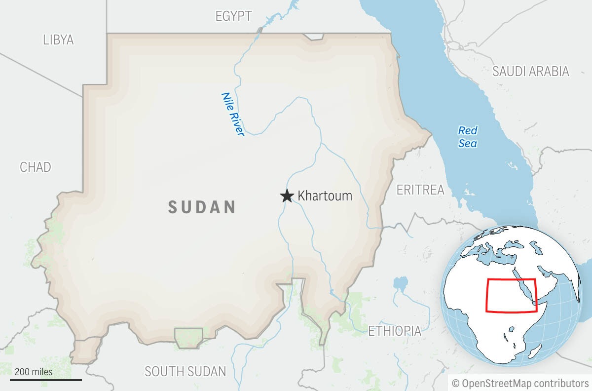 This is a locator map for Sudan with its capital, Khartoum.